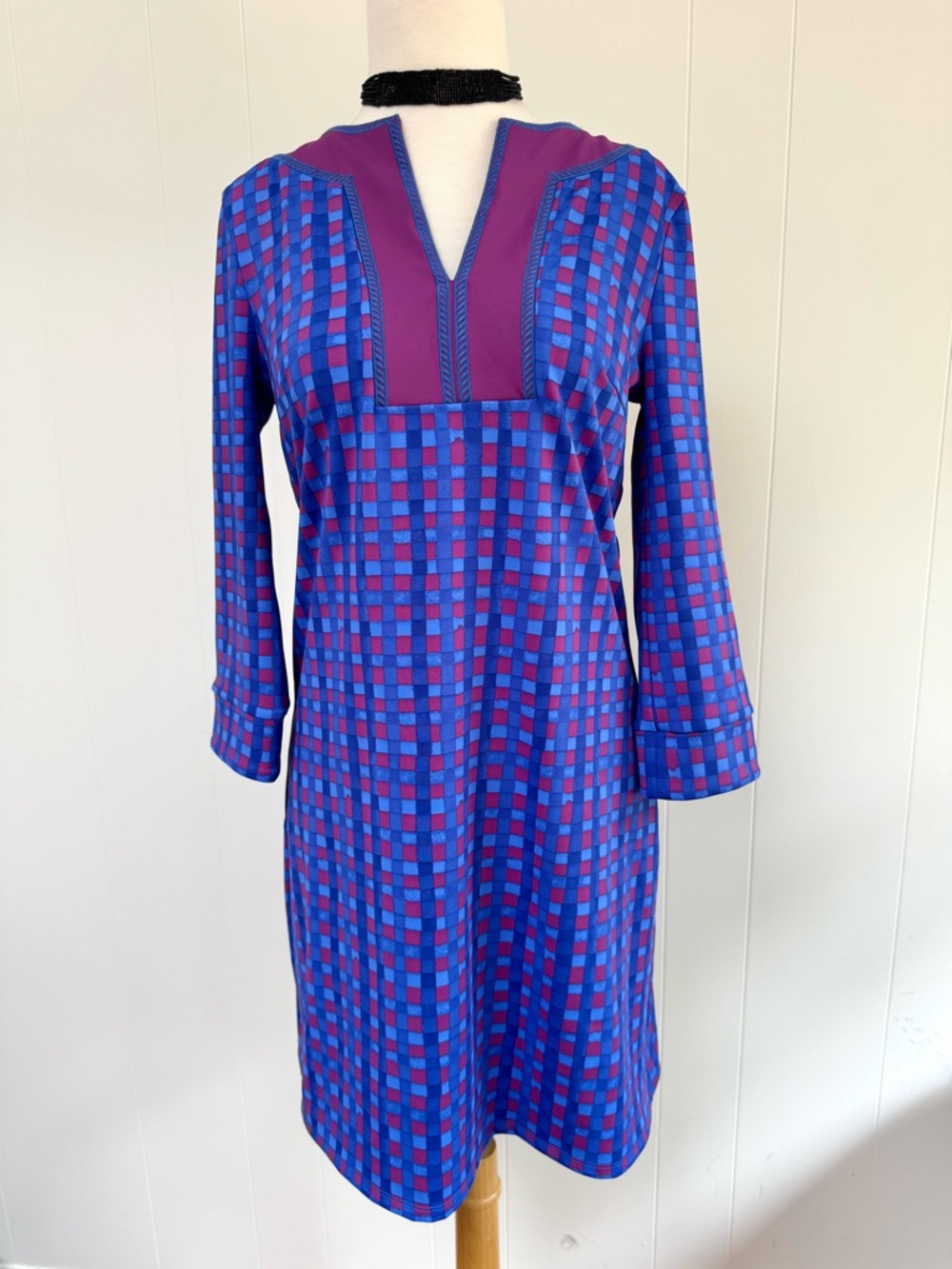 Cabana Life Bar Harbor Embroidered Tunic Dress XS Gingham Mini UPF 50+